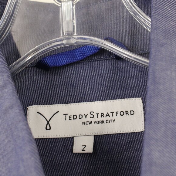 Teddy Stratford Shirt Mens 2 Blue Button Up Hidden Zipper Long Sleeve Preppy - Picture 4 of 12